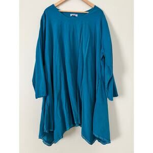 La Bass Women's Dress Tunic Blue Corduroy OS Lagenlook Quirky Pockets Ruffle